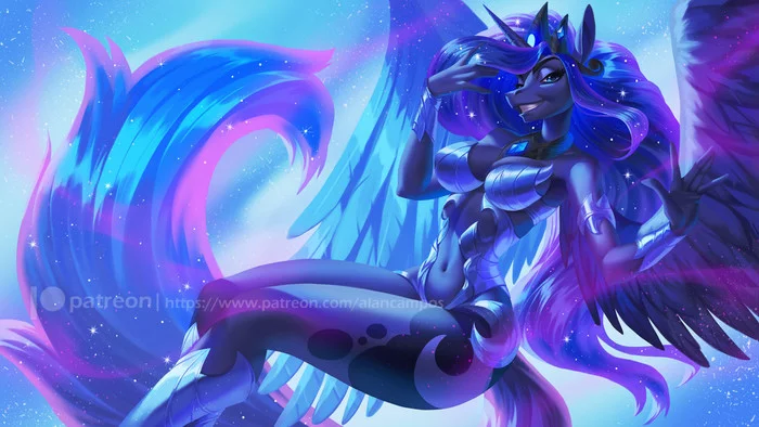 Princess of the Night greets you - My little pony, Princess luna, MLP Edge, Anthro, Alanscampos