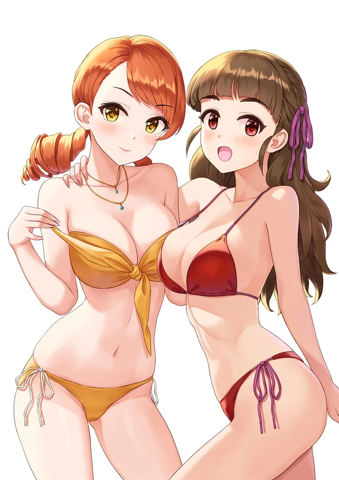 Karen & Nao - NSFW, Anime, Anime art, The idolmaster, Idolmaster Cinderella Girls, Karen Hojo, Nao Kamiya, Swimsuit, Breast, Hand-drawn erotica, Erotic