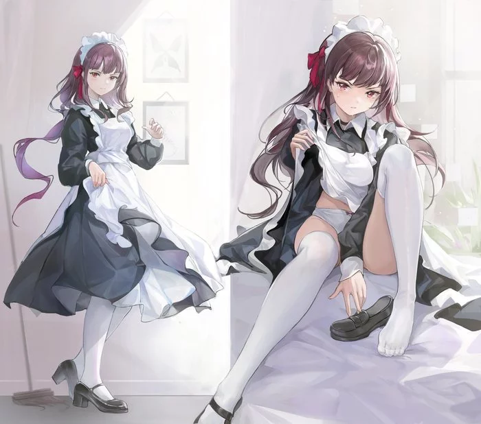 WA2000 - NSFW, Anime, Art, Anime art, Girls frontline, Games, WA2000, Girls, Housemaid, , Humanization, Pantsu, Stockings, Upskirt