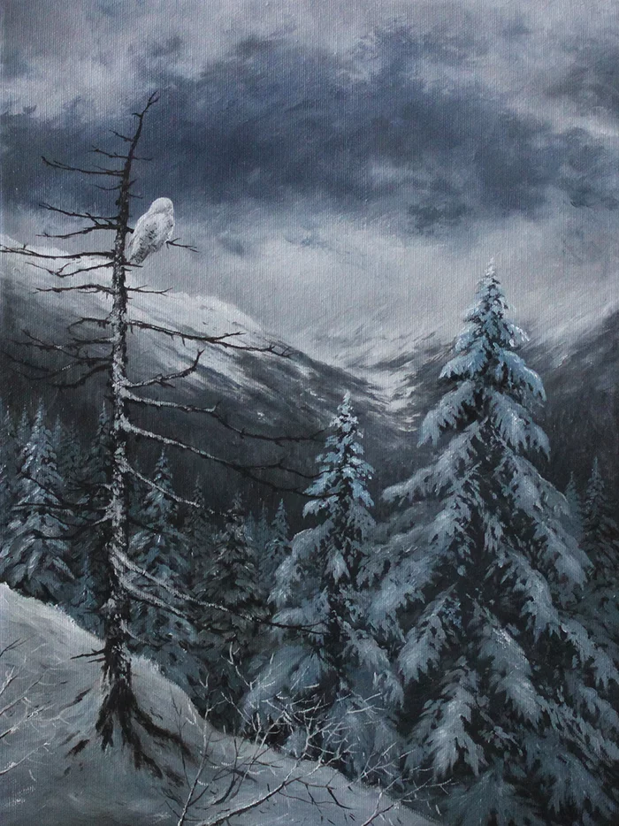 In winter. Canvas, oil - My, Painting, Painting, Oil paints, Winter, Longpost