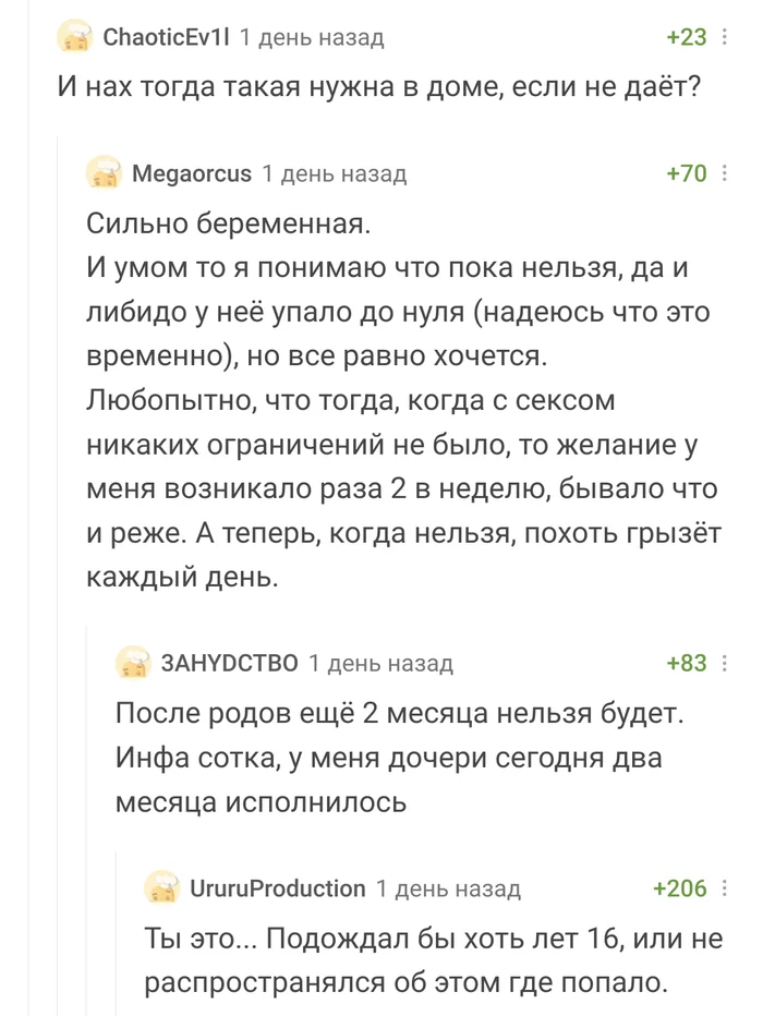 Как меняется сексуальная жизнь после рождения ребенка - Скриншот, Комментарии на Пикабу, Секс, Инцест, Беременность, Черный юмор