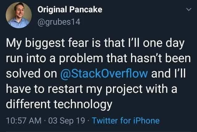 Biggest fear - Development of, Programming, Stack overflow, Twitter, IT humor, Screenshot