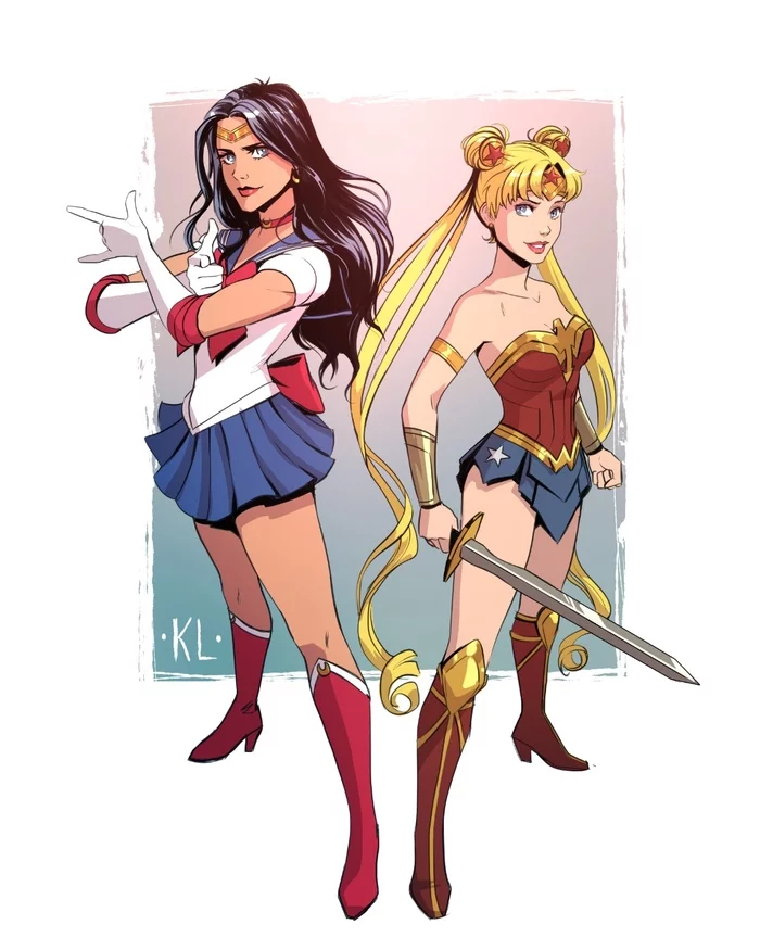 Sailor Wonder Woman and Wonder Sailor Moon - Sailor Moon, Wonder Woman, Crossover, Anime art, Anime, Dc comics
