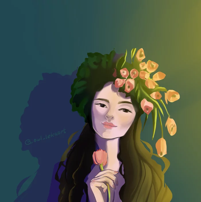 spring girl - My, Art, Wreath, Procreate, Digital
