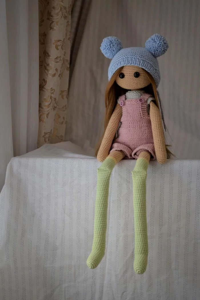 Knitted doll with long legs - My, Knitted toys, Doll, Tilde, Amigurumi, Needlework without process, Video, Longpost