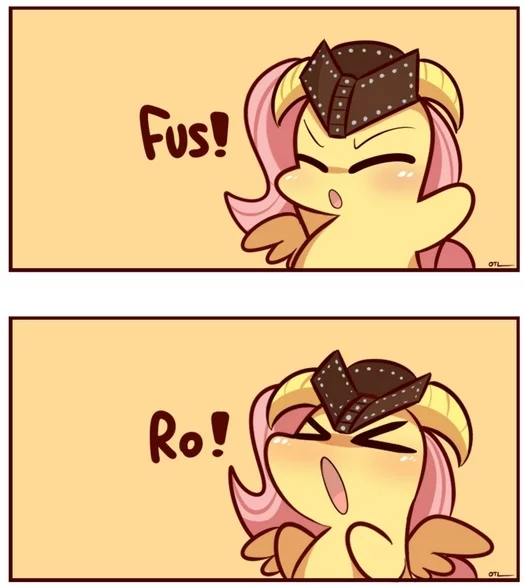 Фус! Ро! - My Little Pony, Fluttershy, Spike, Fus Ro Dah, Арт, Комиксы, The Elder Scrolls, The Elder Scrolls V: Skyrim, MLP Crossover