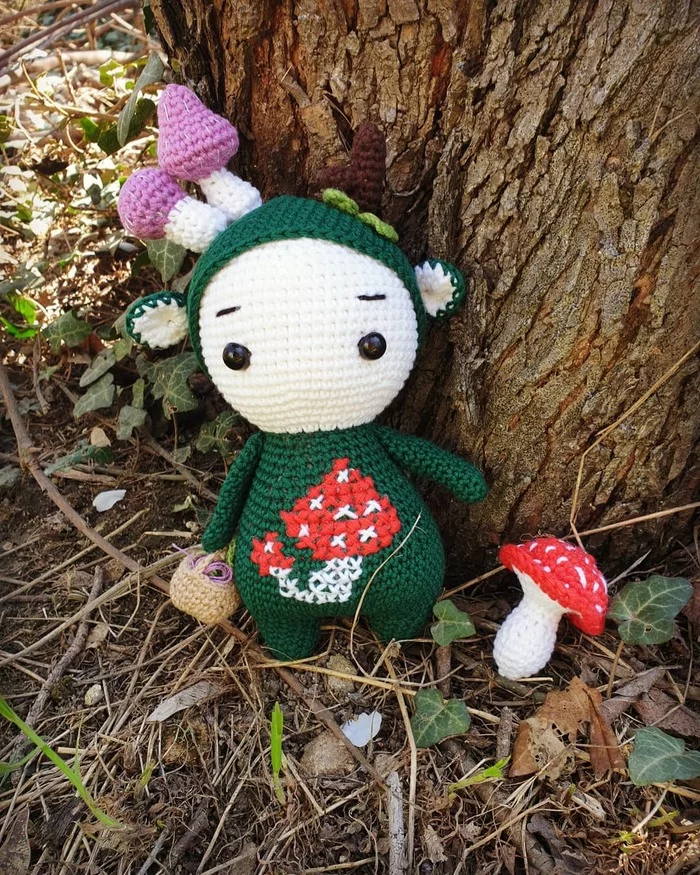 Knitted forest gnome - My, Needlework without process, Crochet, Gnomes, Mushrooms, Handmade, Hobby, Longpost