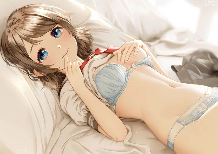 You Watanabe - NSFW, Anime, Anime art, Watanabe You, Love live! Sunshine !!, Art, Girls, Underwear, Breast, Hand-drawn erotica