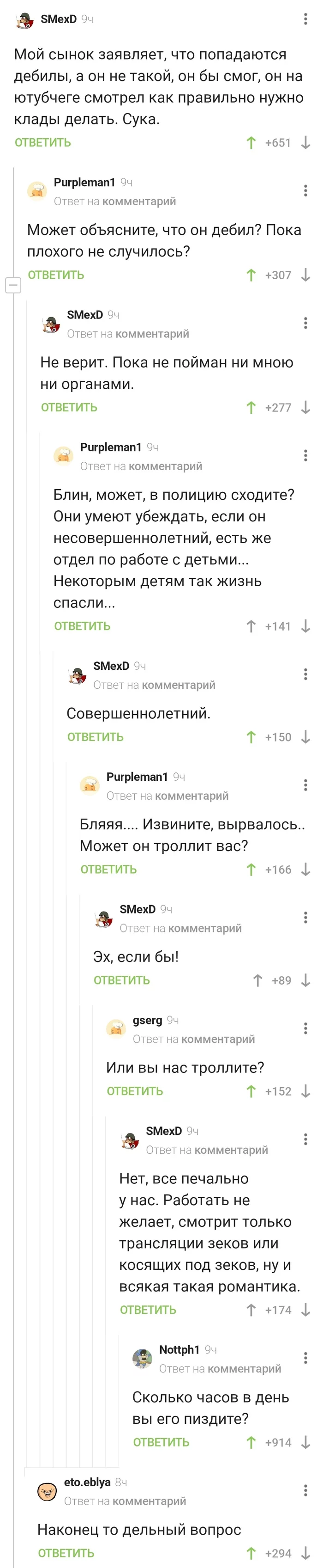 Сын-дебил и дельный вопрос - Комментарии на Пикабу, Комментарии, Длиннопост, Скриншот