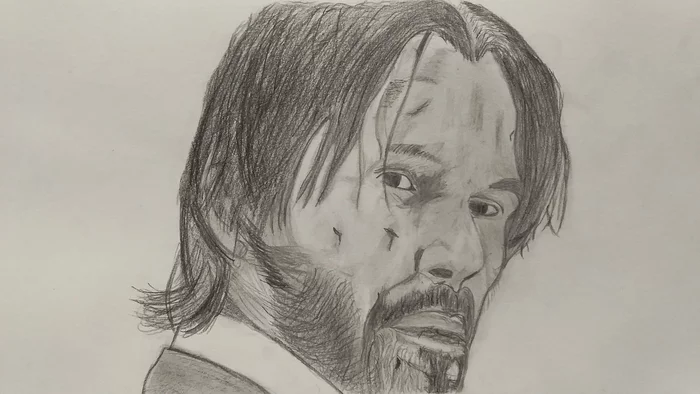 Drew a portrait of Keanu Reeves - My, Actors and actresses, Keanu Reeves, Portrait, Portrait by photo, Drawing, Pencil drawing, John Wick, Movies, Cinema, Movie heroes, Painting, Art, Painting, Painting, Art