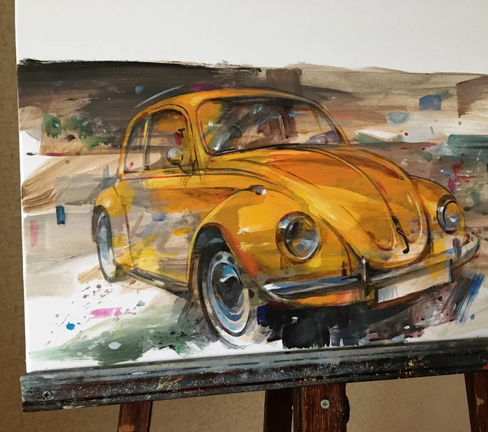 Volkswagen Beetle - My, Volkswagen, Жуки, Painting, Painting, Drawing, Auto, Motorists, Retro car