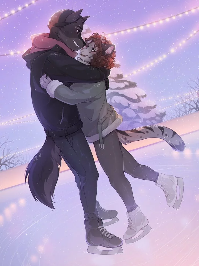 On the rink - Furry, Furry art, Fumiko, Furry canine, Furry feline, Winter, Snow