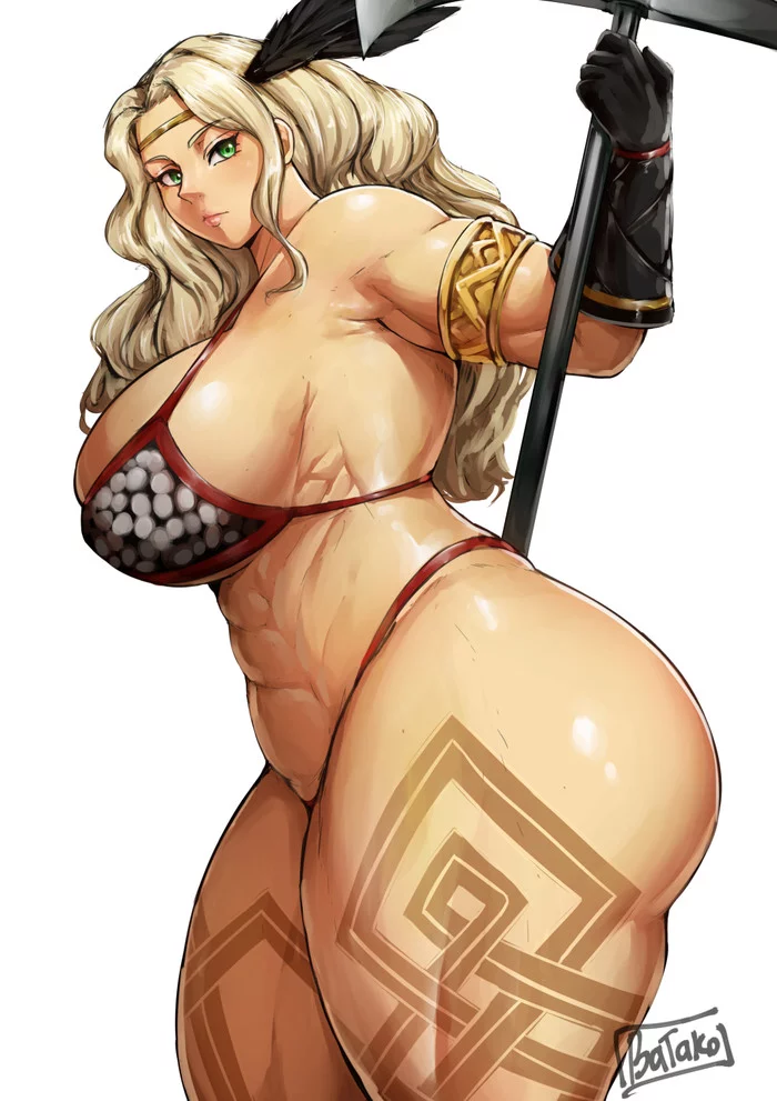 Amazon - NSFW, Batako, Muscleart, Strong girl, Amazon, Dragons Crown, Art, Anime, Anime art