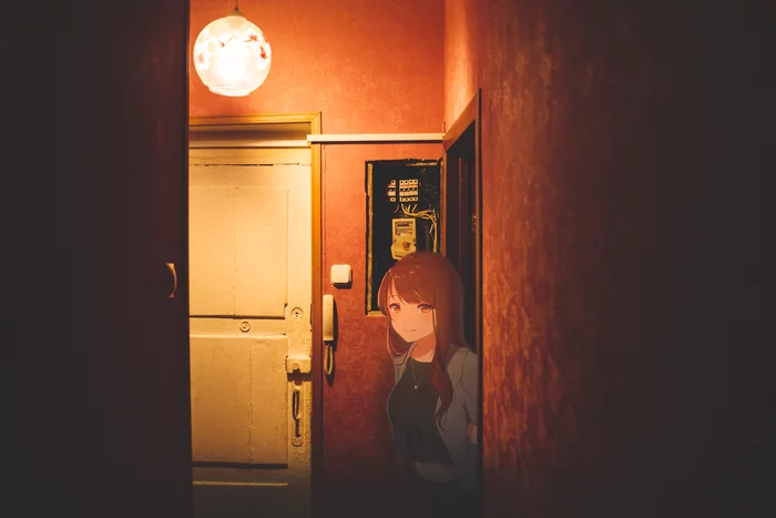 She Found Me - My, Anime, Anime art, Room, Door, Aesthetics, Lamp, 2D Among Us, Anime madskillz