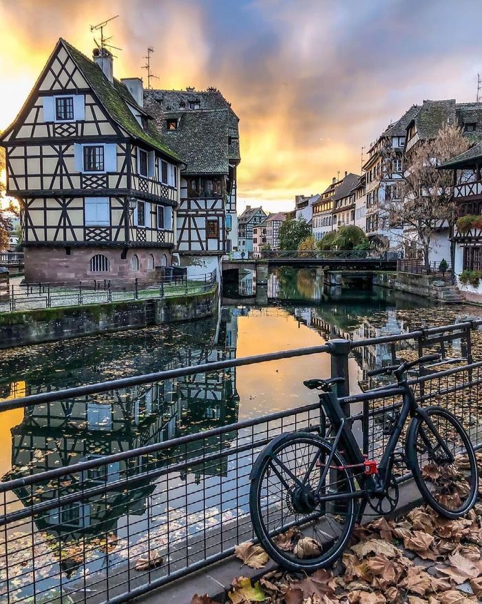 Strasbourg in March. France / Strasbourg, France - Strasbourg, France, Half-timbered, A bike, The photo