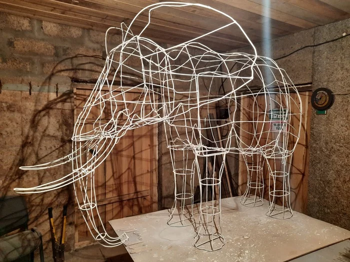 DIY wire elephant according to drawings - My, Needlework with process, With your own hands, Wire crafts, Frame, Welding, Video, Longpost