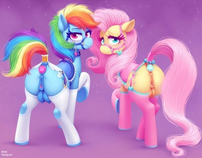 2 пегаски - NSFW, MLP Explicit, MLP anatomically correct, My Little Pony, Rainbow Dash, Fluttershy, Анальная пробка