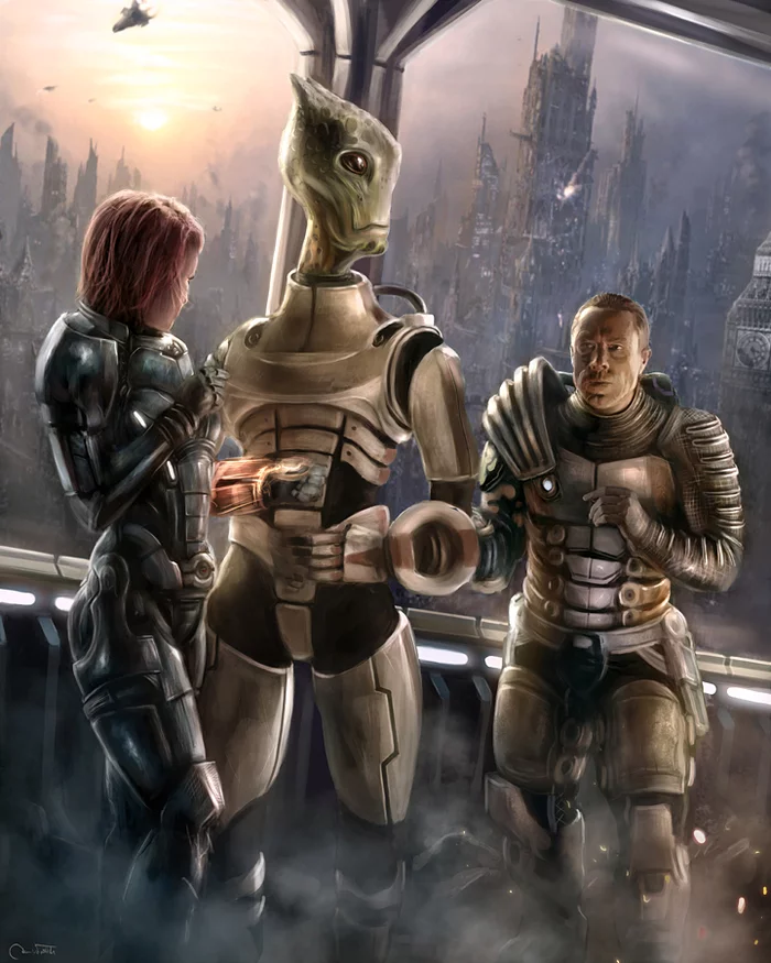 Shepard, Zaid and Kirrahe - Mass effect, Zaid Massani, Kirrahe, Jorsch, Drawing