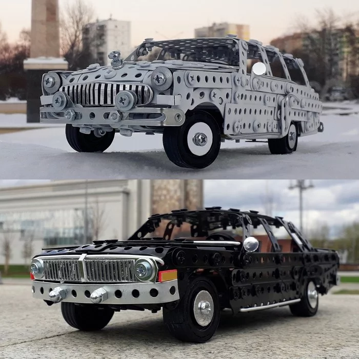 GAZ-22, GAZ-24 made of metal constructor, wire, rubber, leather and cardboard - My, Gas, the USSR, Classic, Modeling, Retro car, Constructor