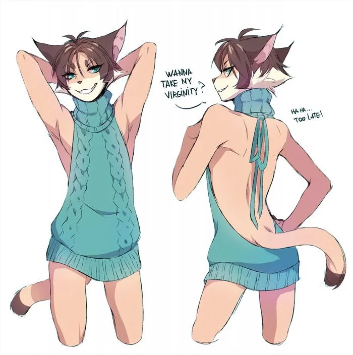 Do you want to take my virginity? - NSFW, Furry, Furry art, Furry gay, Fumiko, Virgin killer sweater, Furotica male, Furry edge, Furry feline