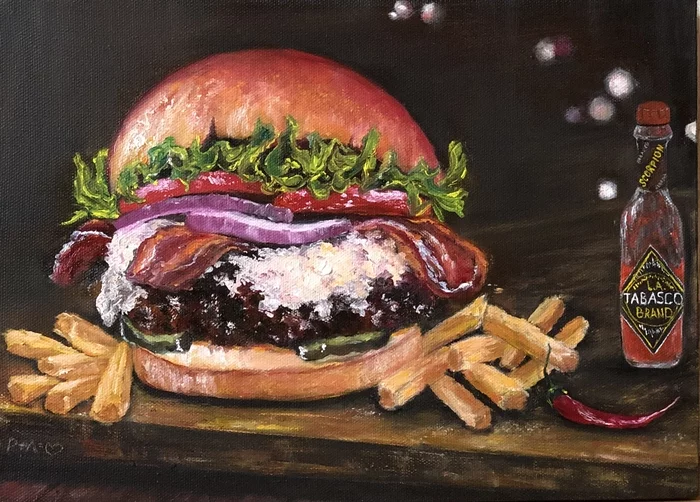 Burger - My, Oil painting, Creation, Painting