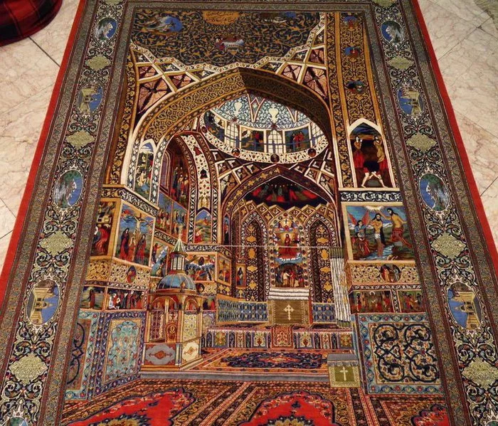 Persian carpet of the late 19th century depicting the Cathedral of the Holy Christ the All-Savior in the Iranian city of Isfahan - The cathedral, Armenian Church, Iran, Carpet, Isfahan, Handmade