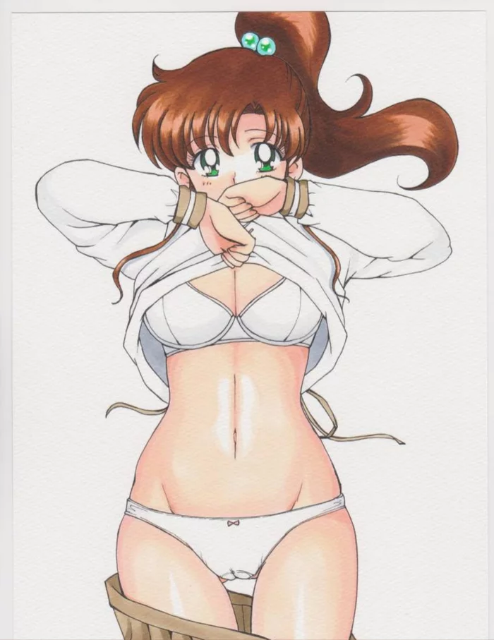 Makoto Kino - NSFW, Art, Anime, Anime art, Sailor Moon, Sailor Jupiter, Girls, Erotic, Hand-drawn erotica, Underwear, Boobs, Pantsu, Upskirt, Choker, Strip, Longpost