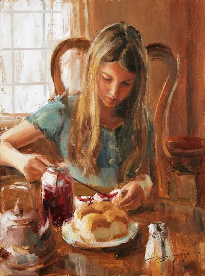 Afternoon snack - Painting, Artist, Art, Painting, Girls, Afternoon snack