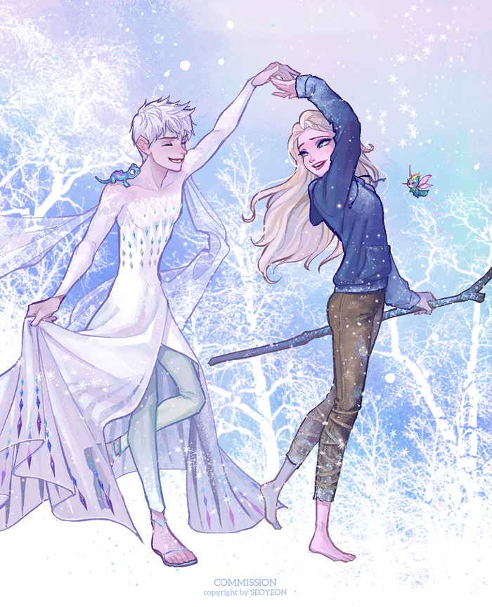 Switched places - Art, Drawing, Cartoons, Crossover, rise of the Guardians, Jack Frost, Cold heart, Elsa, , Crossdressing, 