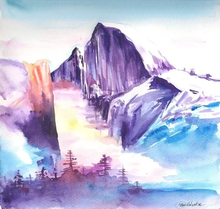 Mountains in watercolor - My, Drawing, Painting, Watercolor, Landscape, The mountains