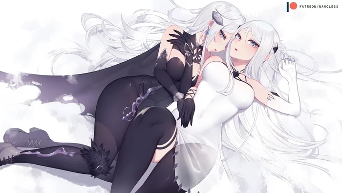 Edith & Liselotte - NSFW, Art, Anime art, OnOff, Erotic, Girls, Breast, Underwear, Stockings, Nanoless