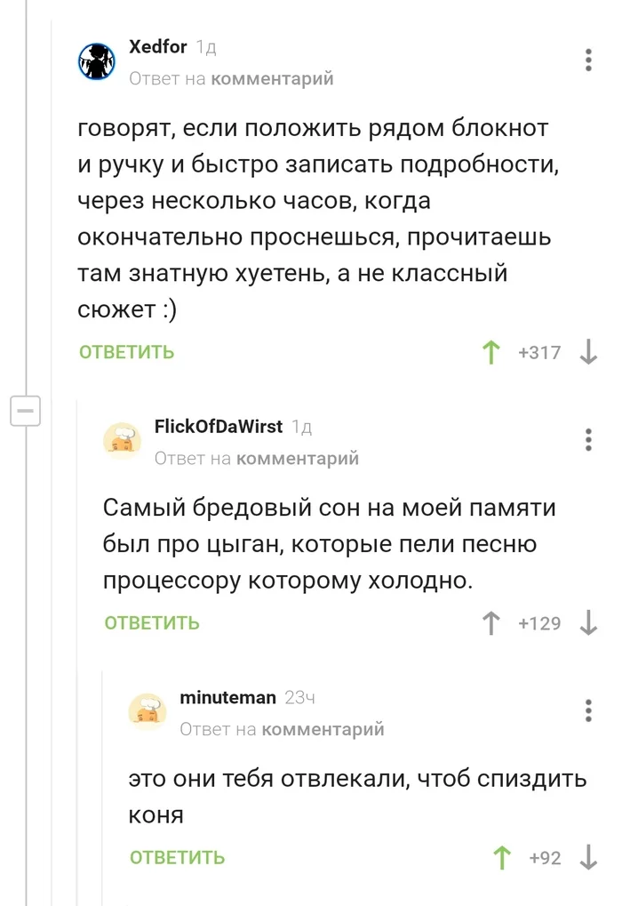 Немного о снах - Скриншот, Комментарии на Пикабу, Сон, Цыгане, Записал