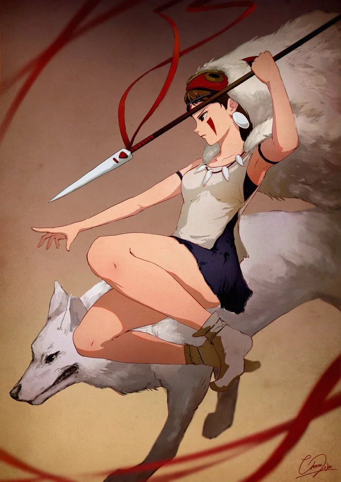 Princess Mononoke - Drawing, Anime, Hayao Miyazaki, Princess mononoke, Girls, Cheesewoo, Art