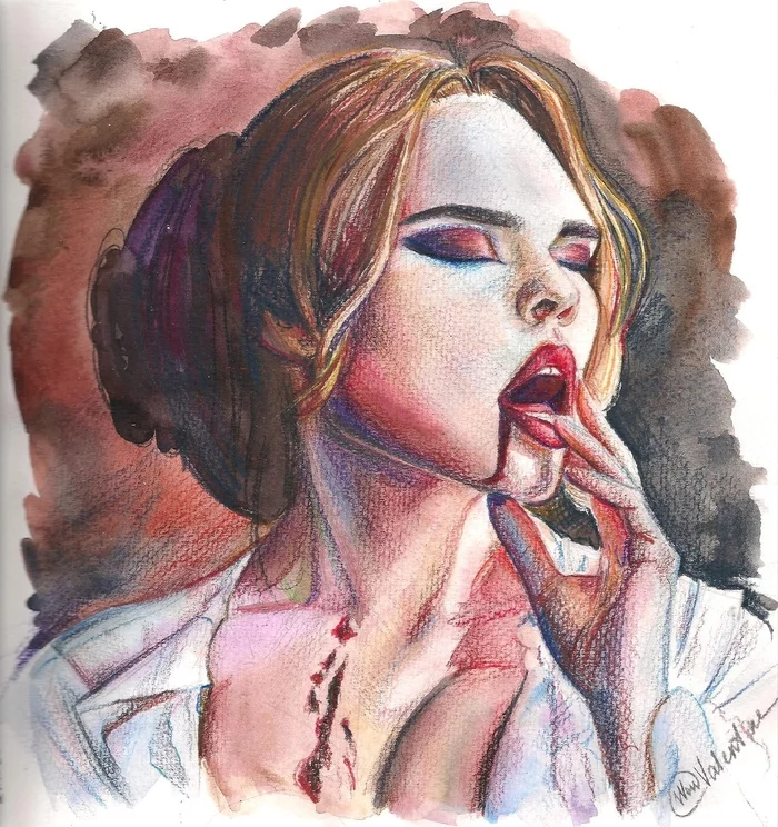 Bloody Mary - My, Painting, Drawing, Colour pencils, Watercolor, Painting, Art