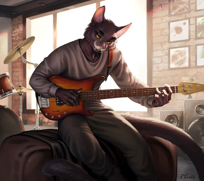 Musician - Furry, Anthro, Art, Furry cat, Eruca