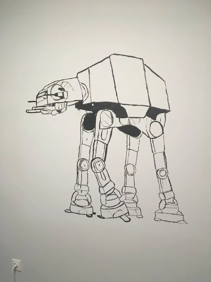 Нарисовал AT-AT на стене - Моё, At-At, Своими руками, Рисунок на стене, Кот, Длиннопост
