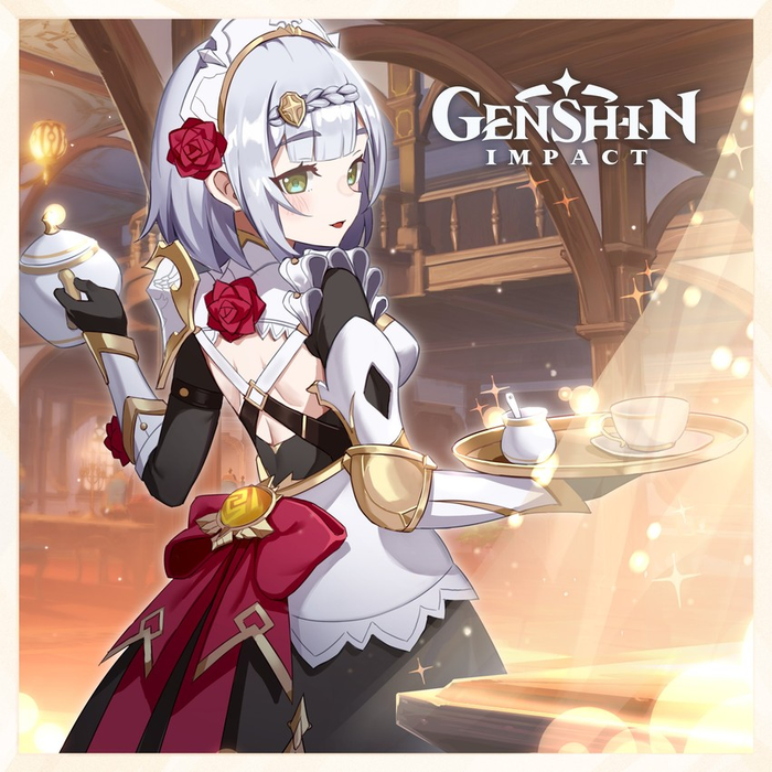 Meido no Hi Genshin Impact, , Anime Art, , Noelle (Genshin Impact), Ganyu (Genshin Impact), Keqing (Genshin Impact), Sucrose, Lumine (Genshin Impact), Jean (Genshin Impact), Klee (Genshin Impact), Paimon (Genshin Impact), Mona (Genshin Impact), Barbara (Genshin Impact), 