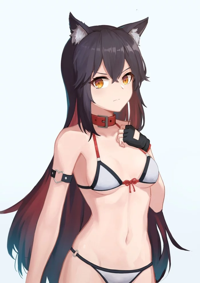 Texas - NSFW, Anime, Anime art, Arknights, Texas, Animal ears, Swimsuit, Breast, Hand-drawn erotica, , Erotic, Texas (Arknights)