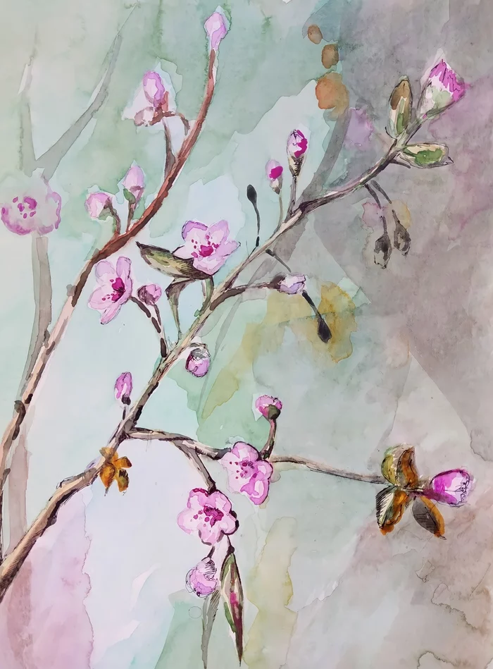 Spring - My, Watercolor, Drawing, Flowers, Artist