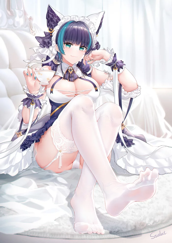 Cheshire - NSFW, Anime, Anime art, Azur lane, Cheshire, Animal ears, Boobs, Pantsu, Stockings, Hand-drawn erotica, Erotic