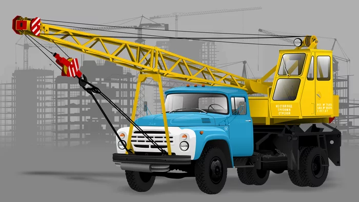 Truck crane ZIL-130-76 (KS-2561K) - My, Zil, Truck crane, Vector graphics, Digital drawing, Building, Truck, Soviet technology, Creation