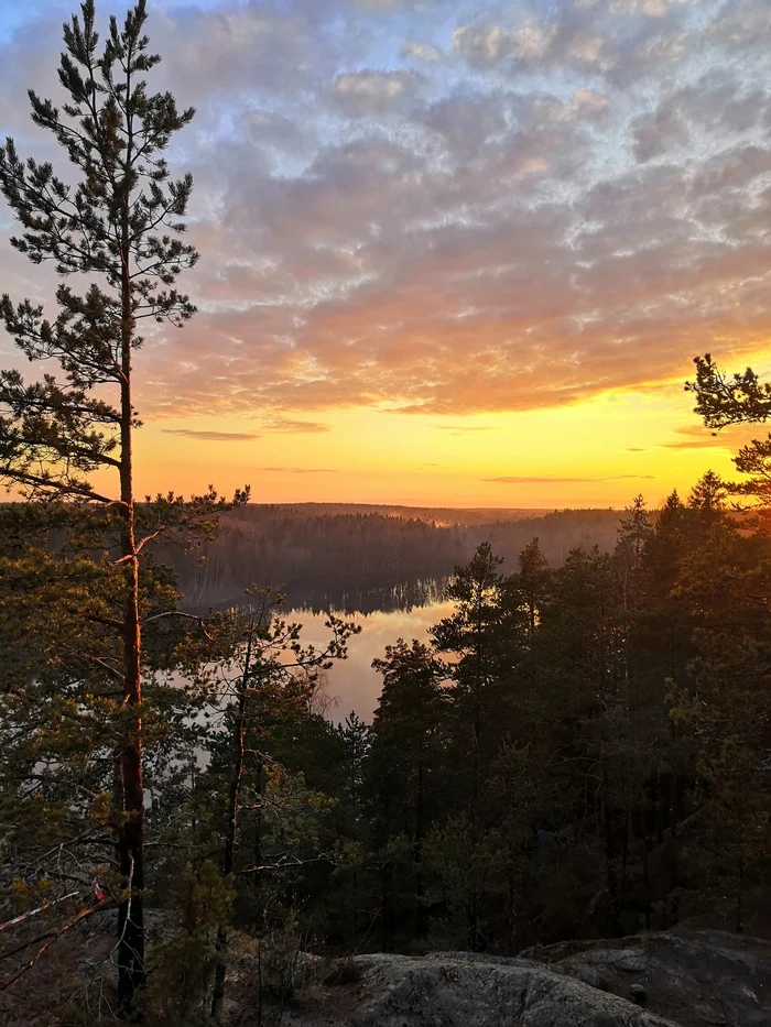 Sunset from Mount Parnassus at Hawk Lake - My, Sunset, Lake, Hawk Lake, Leningrad region, Honor 10