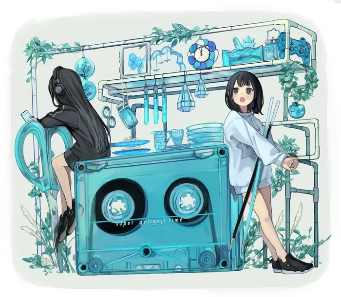 Like a flash drive, only a cassette. Part two - Anime, Cassette, Art, Anime art, Anime original