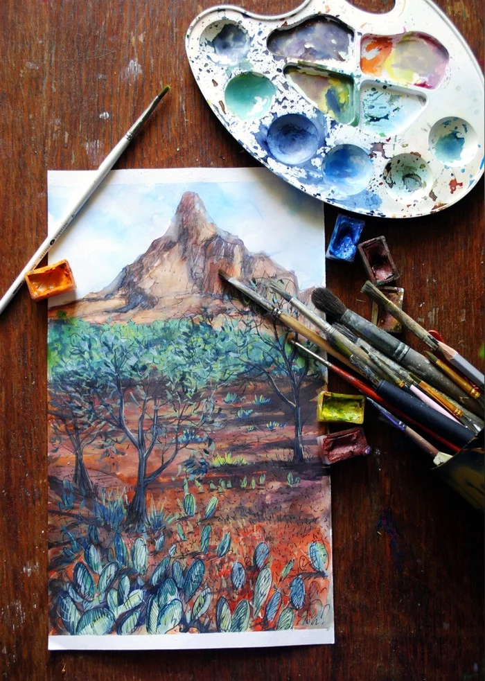Gouache\watercolor landscape - My, Art, Painting, Painting, Gouache, Watercolor, Longpost