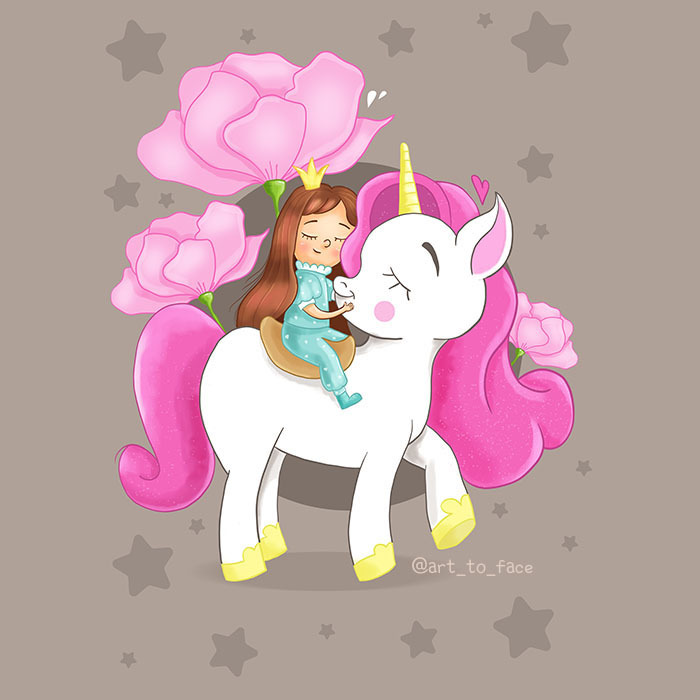 Magic unicorn - My, Unicorn, Magic, Love, Children, Girl, Background, Wallpaper, Stars, , Illustrations, Creation