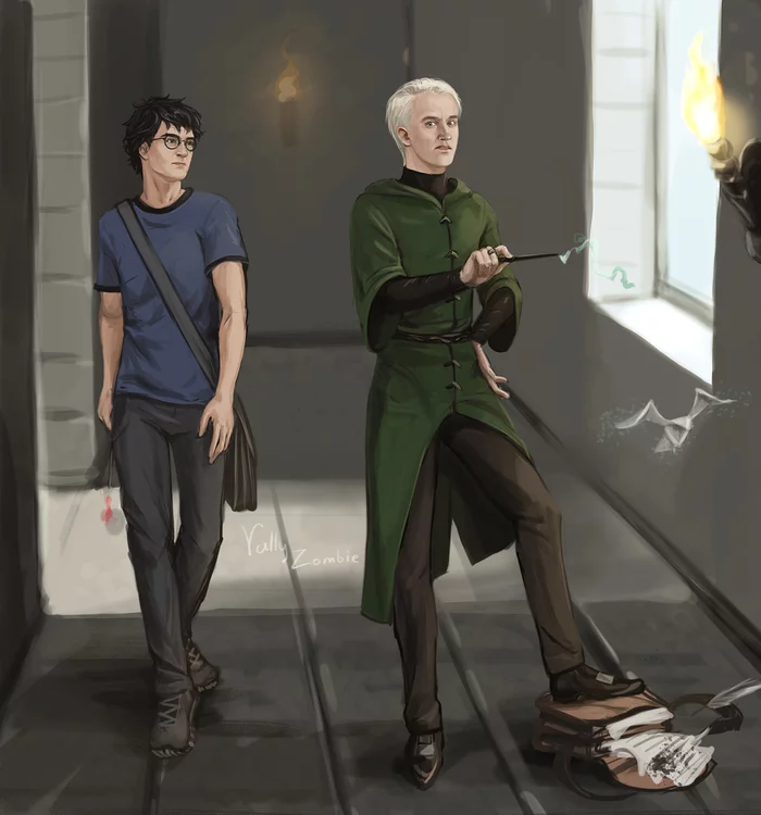 Harry and Draco - My, Harry Potter, Draco Malfoy, Hogwarts, Drawing, Art, League of Artists, Drarri, Digital drawing