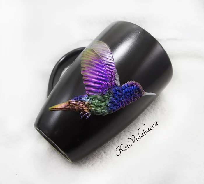 Polymer clay hummingbird - My, Polymer clay, Needlework, Needlework without process, Mug with decor, With your own hands, Animals, Sculpture, Art, , Hummingbird, Video, Longpost