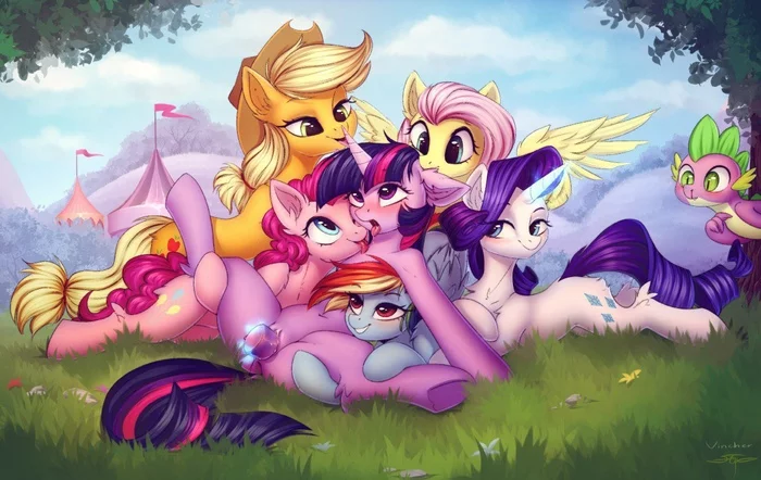 Помощь - NSFW, My Little Pony, MLP Explicit, MLP anatomically correct, Applejack, Pinkie Pie, Fluttershy, Rainbow Dash, Rarity, , Twilight sparkle, Mane 6, Spike, Коллаб, Vincher, Setharu