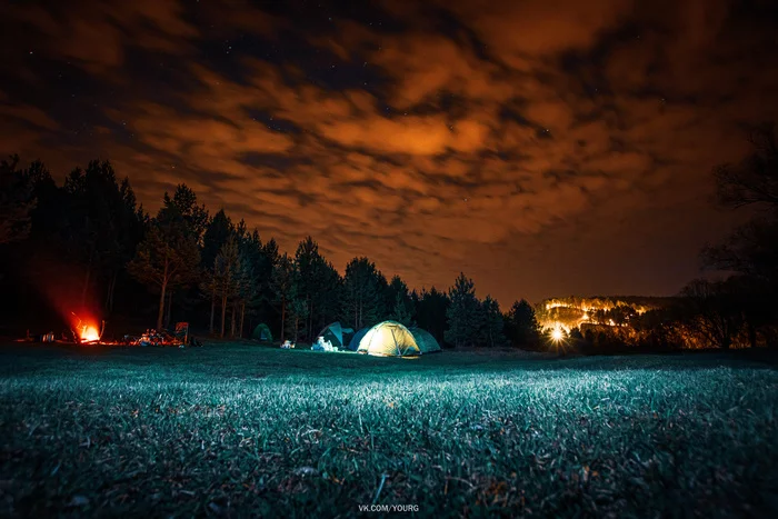 Neighborhood of Ust-Katav, night before rafting - My, Camp, Campground, Night, Alloy, Canon, The photo, Ust-Katav, Chelyabinsk region