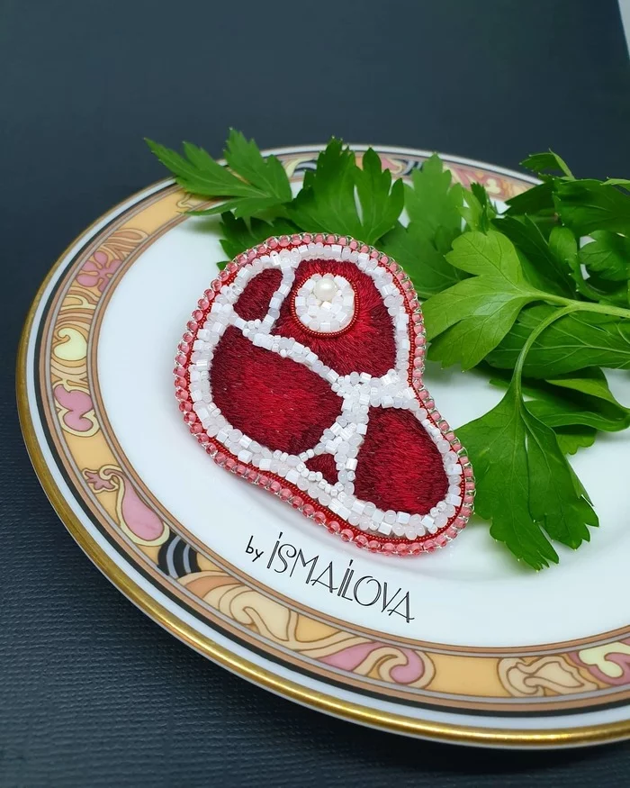 Different brooches are needed ... all kinds of brooches are important) - My, Needlework, Brooch, Oysters, Steak, Shank, Shrimps, Seafood, Longpost, Needlework without process